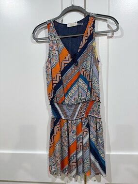 Ramy Brook Orange & Navy Mixed Print Mini Dress
